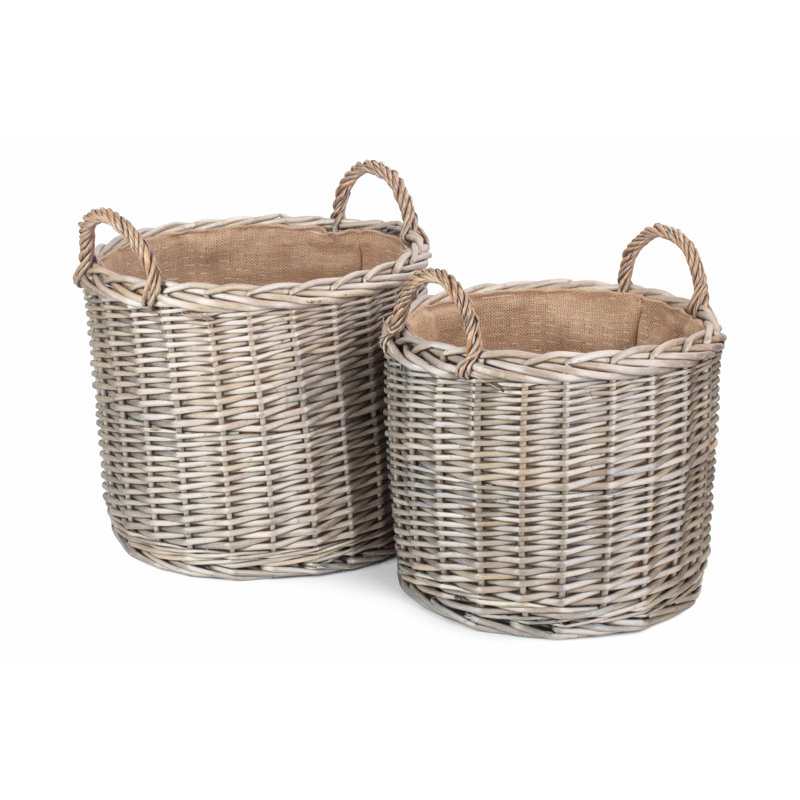Wicker 2 Piece Lined Log Storage Basket Set