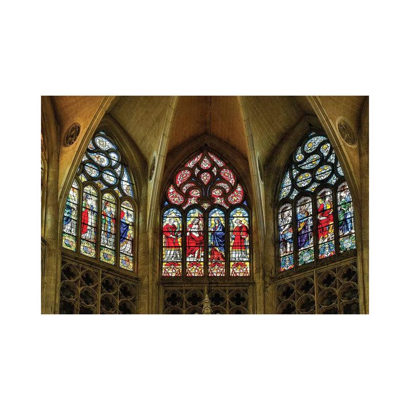 France, Toulouse. Cathedral of St. Etienne Stained Glass Windows. 1 Piece Wrapped Canvas Wall Art, 20.32 cm H x 30.48 cm W