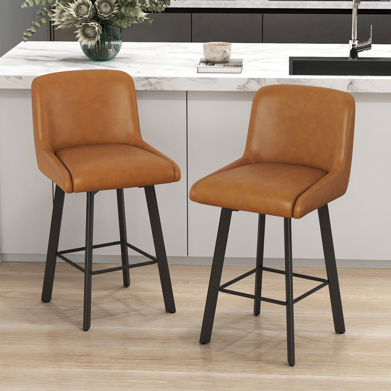 26"H Swivel Counter Height Bar Stools for Kitchen Island, Whiskey Brown, 2, Bar Stool = 26” Seat Height 