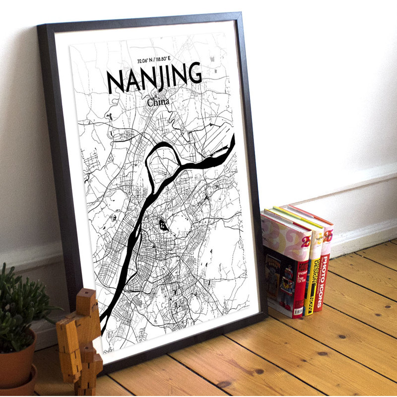 « nanjing city map », reproduction d’impression sur affiche en encre, H 17 po x l 11 po x P 0,05 po