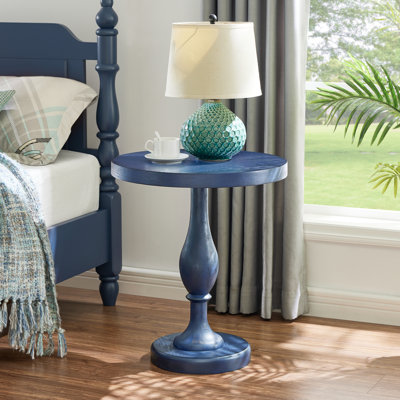 Solmere 22" Round Wood Pedestal End Table, Blue