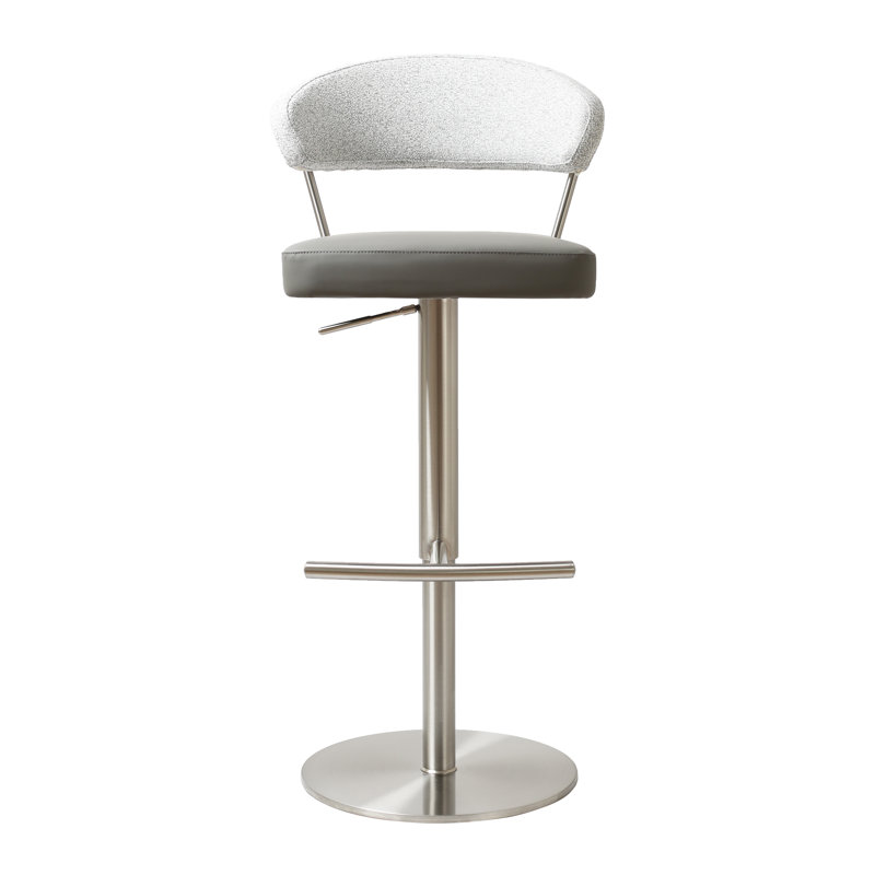 Bihter Swivel Upholstered Adjustable Height Counter Stool with Metal Frame, Grey/Silver
