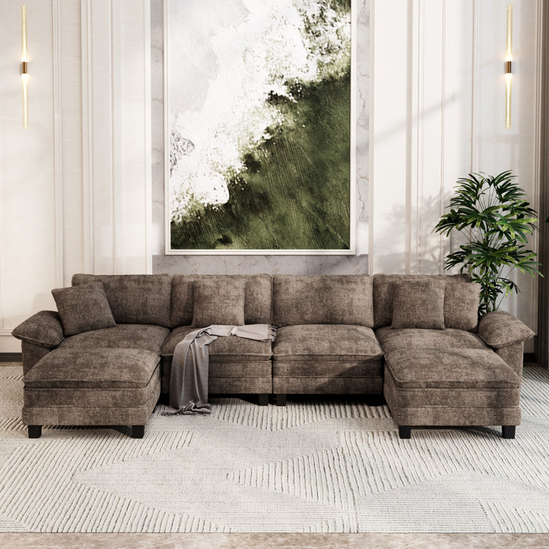 158" Modular Sectional Sofa, Oversized U Shaped Couches With Ottomans, 6-seater Deep Seat Sofa With Throw Pillow
