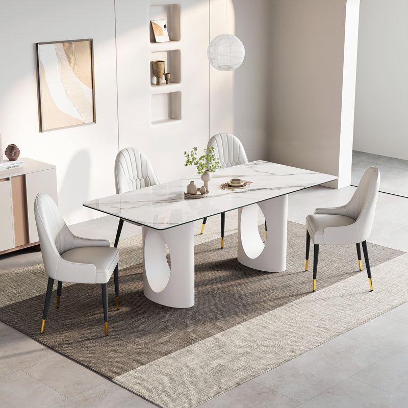 5-Piece Glass Top Dining Table Sets, White, White