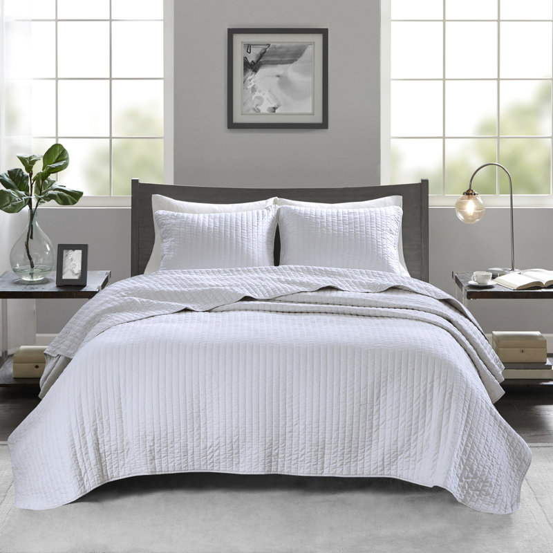 Courtepointe double / grand blanc 3 pièces - Design réversible, microfibre avec coton, contrôle boulochage