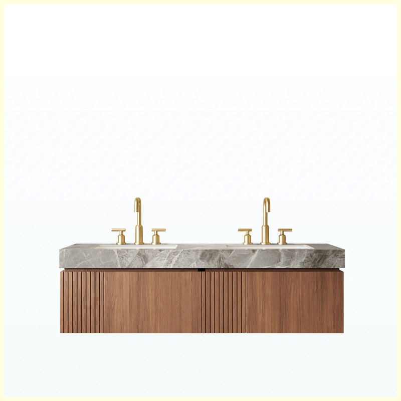 Meuble-lavabo flottant 60 po avec rangement en contreplaqué brun, Chêne brun