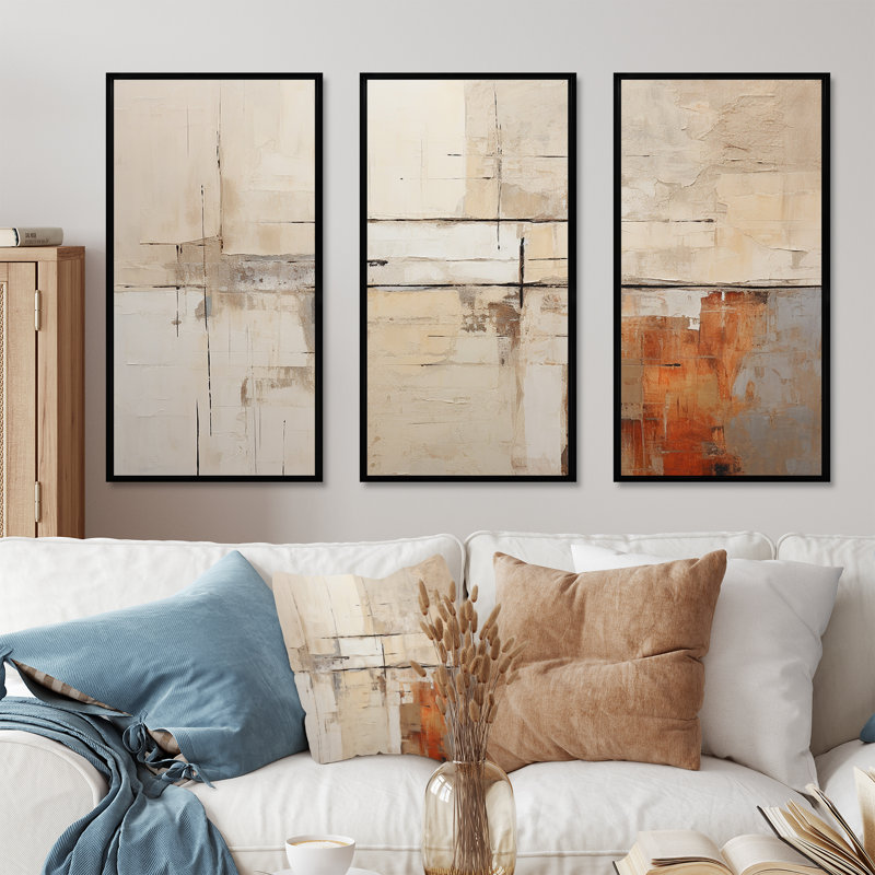 «Abstract Beige Brown Road Collage», ensemble d'art mural abstrait, H 28 po x l 36 po x P 1 po, Black Floater Framed