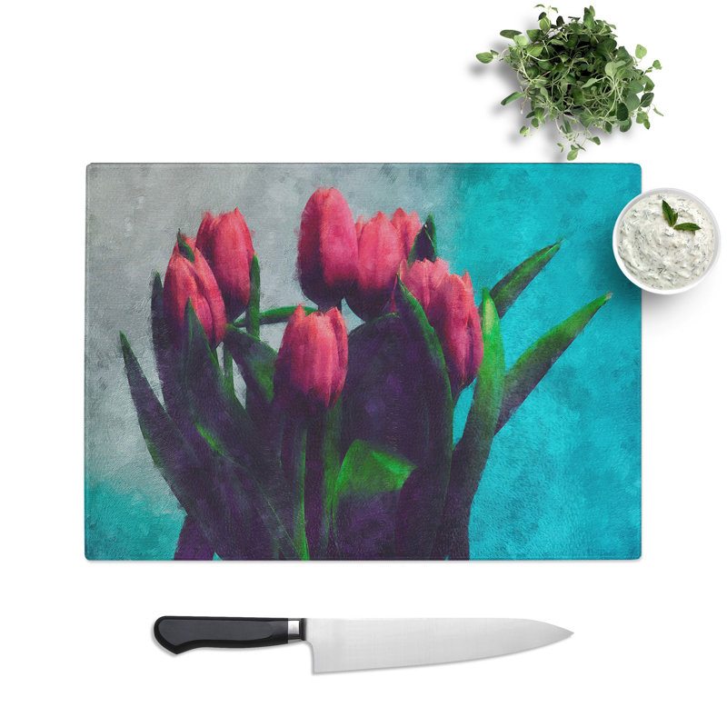 Tempered Glass Bouquet of Red Tulips Chopping Board, 28.5 cm x 39 cm
