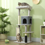 52 Inch Cat Tree with Scratching Posts, Cat Bed, Condo, Light Grey