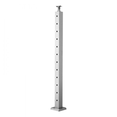 Poteau de rampe à câble, poteaux d'escalier de terrasse de 42 po x 2 po x 2 po, paquet de 1 poteau de main courante en acier inoxydable, piquets pré-percés avec support de fixation, noir