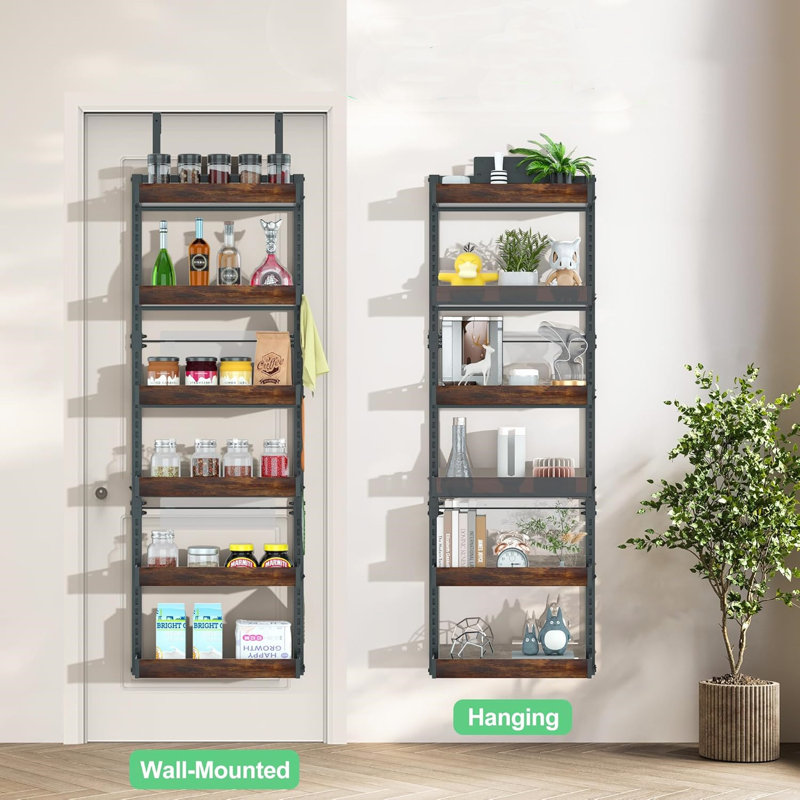 6-Tier Over The Door Pantry Organizer, Adjustable, Space Saving,Black And Brown