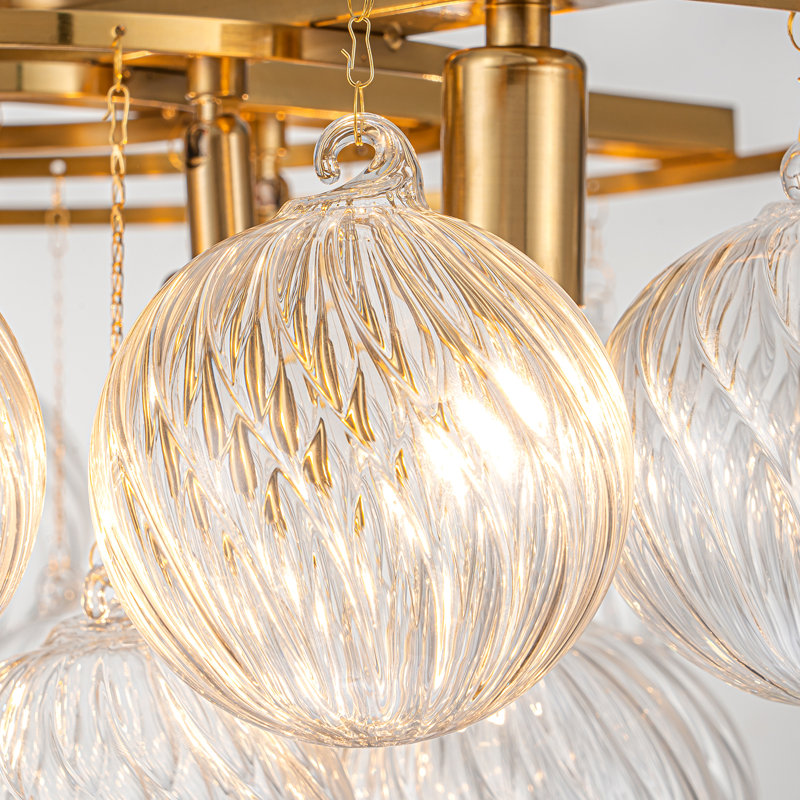 Yader 8 - Light Dimmable Tiered Bubble Chandelier with Textured Globe Glass, Gold