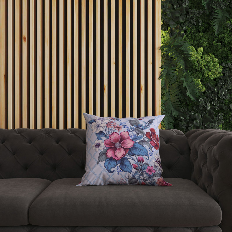 Floral Square Cushion, 51cm H x 51cm W, Blue/Red Floral