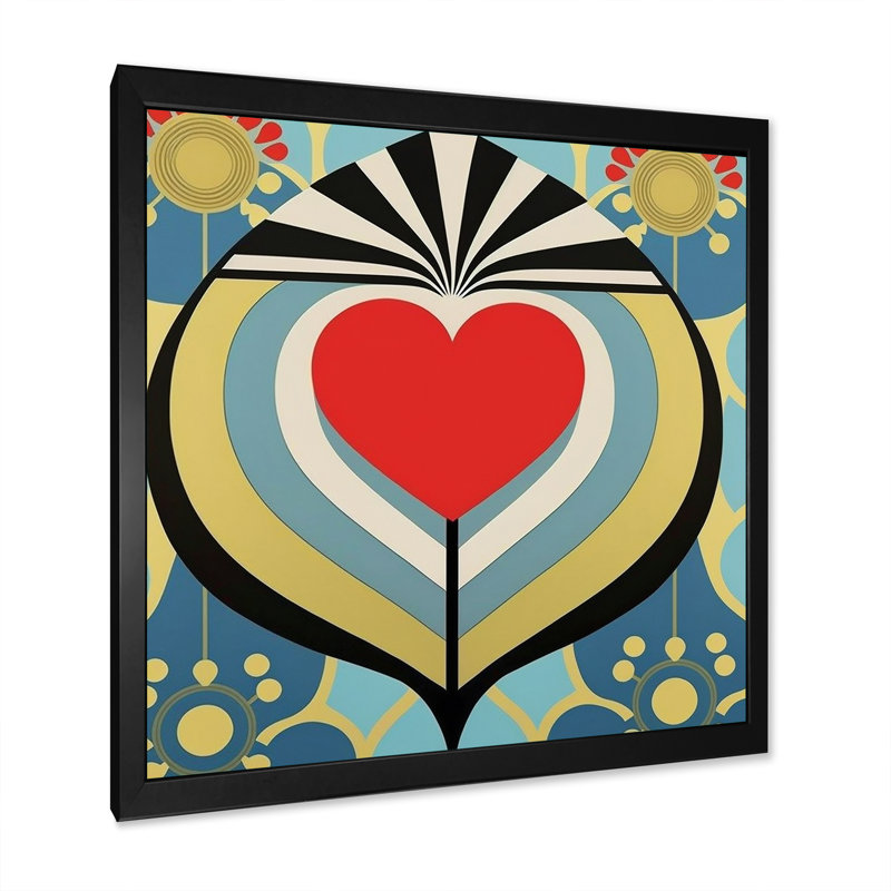 «Shining Contemporary Red Heart IV», reproduction sur toile, H 16 po x l 16 po x P 1 po, Impression noire sur toile encadrée