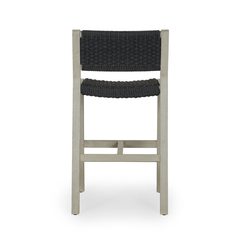 Delano Outdoor Teak Bar Stool, Dark Gray Rope, Counter Stool (26" Seat Height), Dark Gray