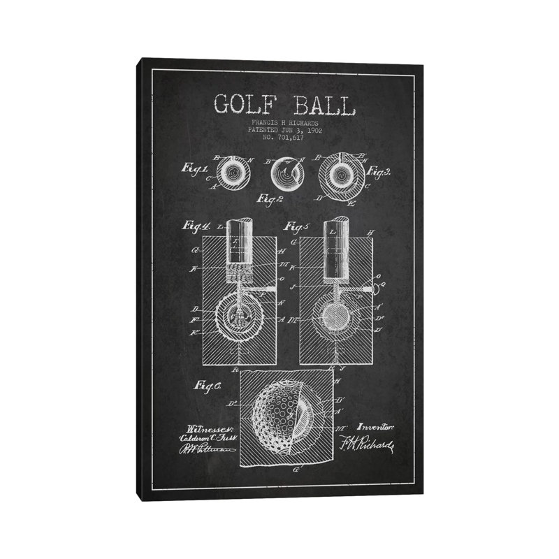 Golf Ball Charcoal Patent Blueprint by Aged Pixel - Wrapped Canvas Gallery-Wrapped Canvas Giclée, Wrapped Canvas