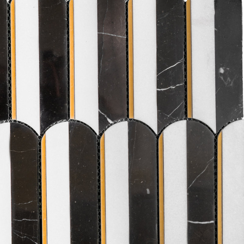 Mad Decade 12" x 12" Marble Mosaic Tile, Black