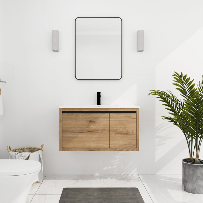 Meuble-lavabo mural 36 po avec lavabo gel, Imitation chêne