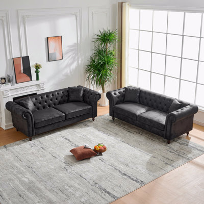 Canapé en tissu 83 po Chesterfield ‌Tech, canapé à accoudoirs roulés en tissu High-Tech, canapé rembourré de style Mid-Century moderne, canapé 3 places