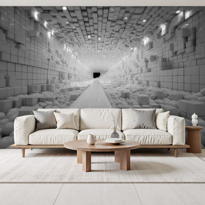 Peel and Stick Wallpaper 3D Abstract Tunnel Space Stereo Metal Ball Pared Spiky Spherical Wall Murals 69"H x 96"W Removable PVC Wall Paper Self-Adhesive Wall Decor for Bedroom Living Room Home Office