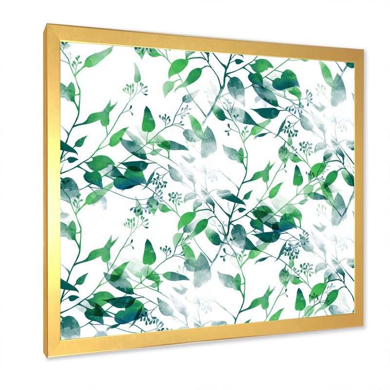 Silhouette de feuilles d'eucalyptus II - impression sur toile, Cadre doré, H 16 po x l 16 po