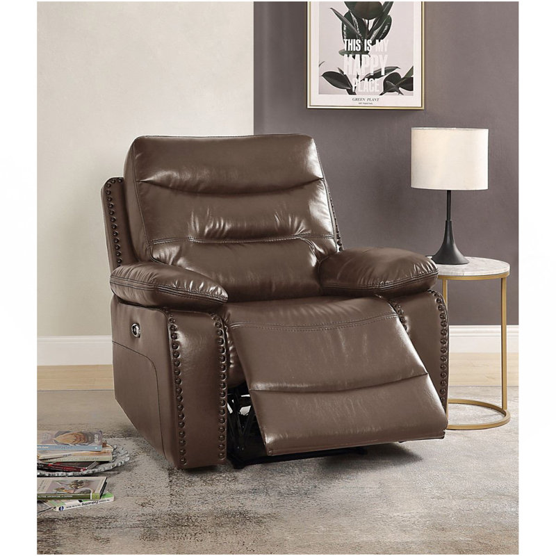 Fauteuil inclinable électrique à mouvement en cuir et gel, brun