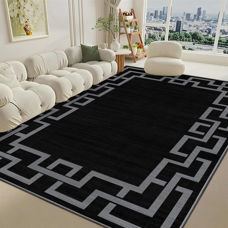 Bonifant Polypropylene indoor/outdoor Grey/Black Area Rug , Rectangle 80 x 150cm