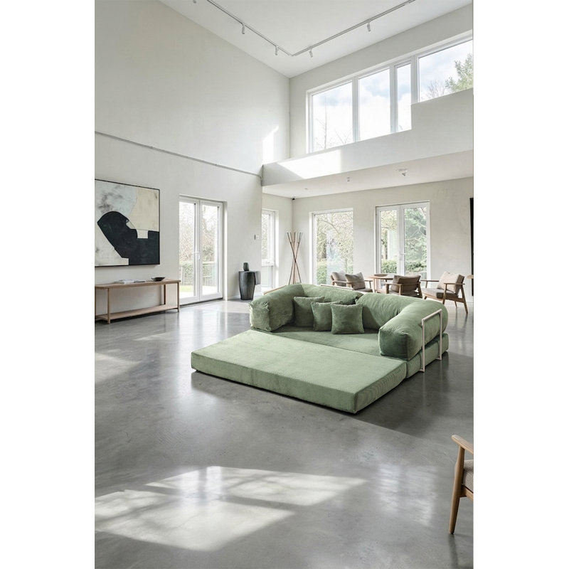 Canapé modulaire en L en velours vert, Vert