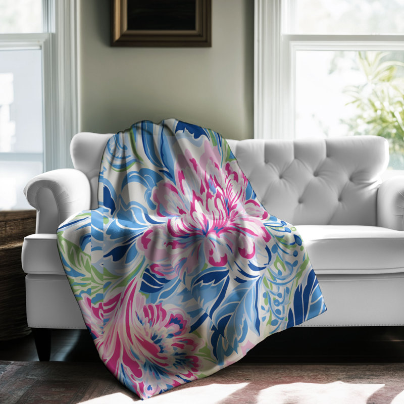 Motif de balise maritime - 1 pièce Sherpa Premium, L 60 po x L 80 po, Pétales tendance rose-bleu