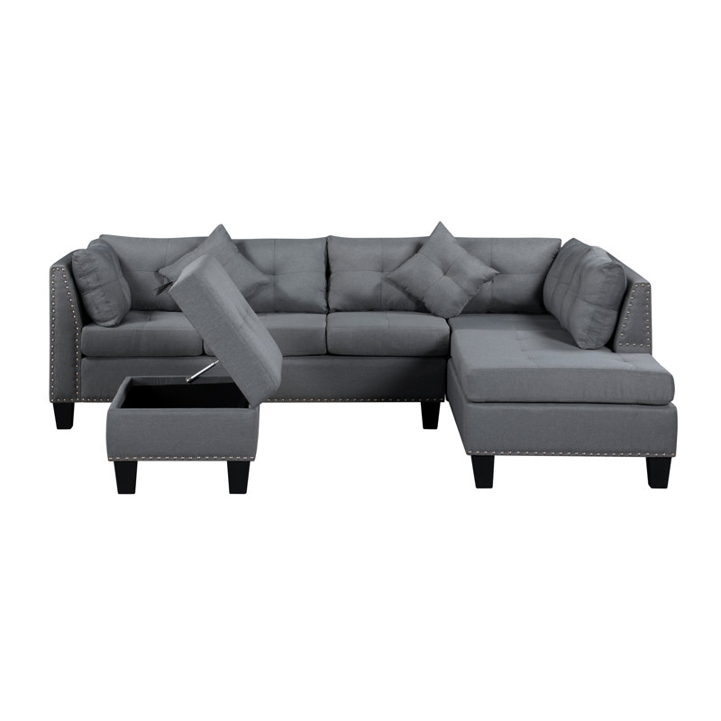 104.5" Upholstered Sofa,Chaise & Ottoman