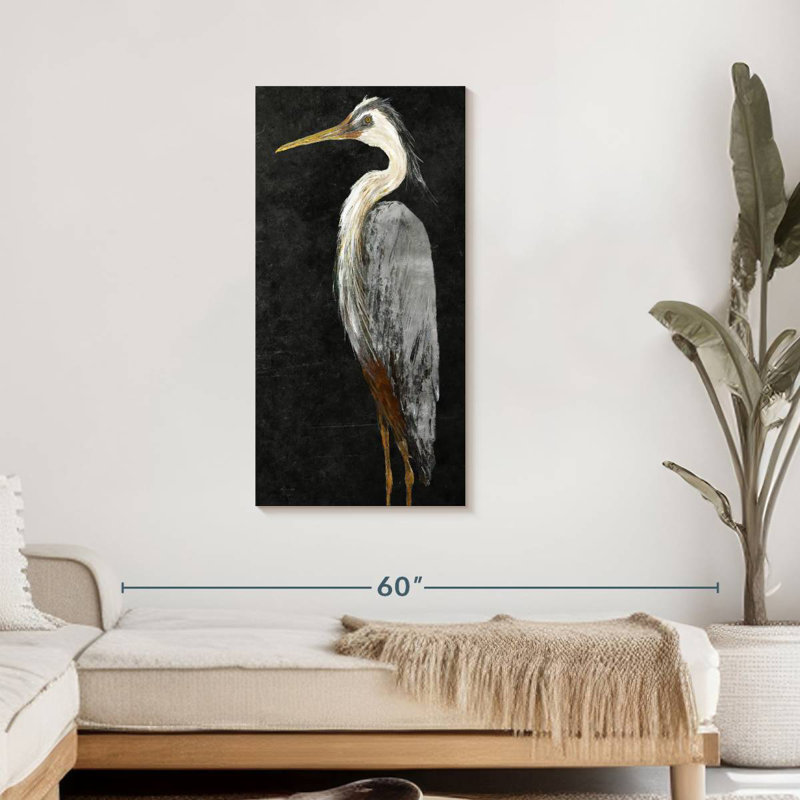 Brampt Silver Heron On Black I, 42" H x 21" W