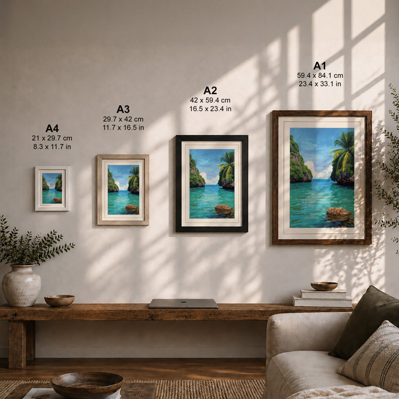 Tropical Lagoon Paradise Coastal - Framed Print, A4 - 29.7 x 21.0 cm, White