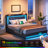 Najir Bed Frame with Charging Station, LED Light Strip and Upholstered Headboard-1014701466