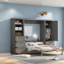 Grand lit escamotable gris avec rangement, solution pour maison moderne peu encombrante