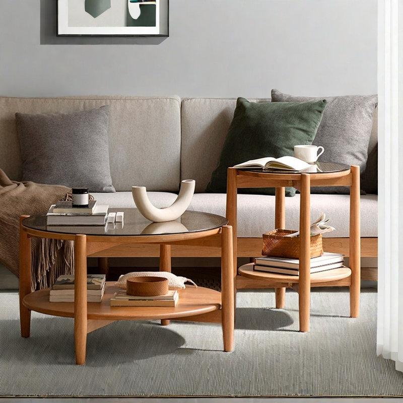 Solid wood rattan style coffee table