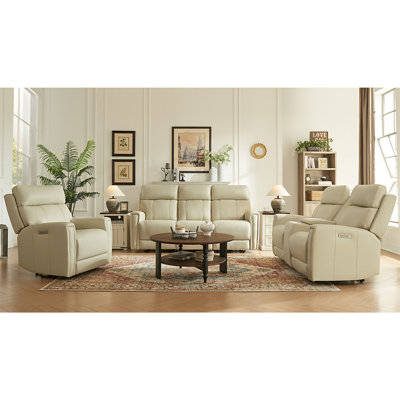 Rumalda Dual-Motor Recliner Livingroom Sets, 3 Pieces Genuine Leather Zero-Gravity Power Reclining Sofa Set