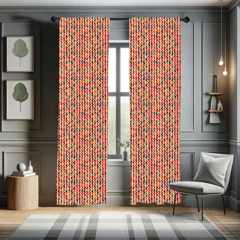 Multicolor Geometric Zig Zag Polyester Room Darkening Curtain Pair