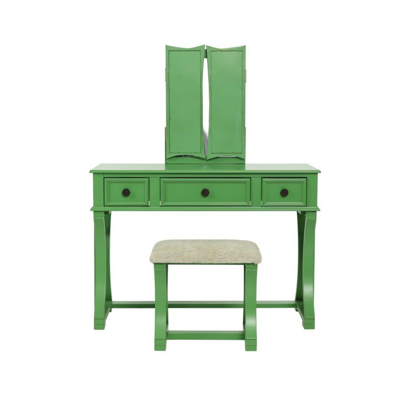 Ensemble de meuble-lavabo avec tabouret pliable unique, Vert antique