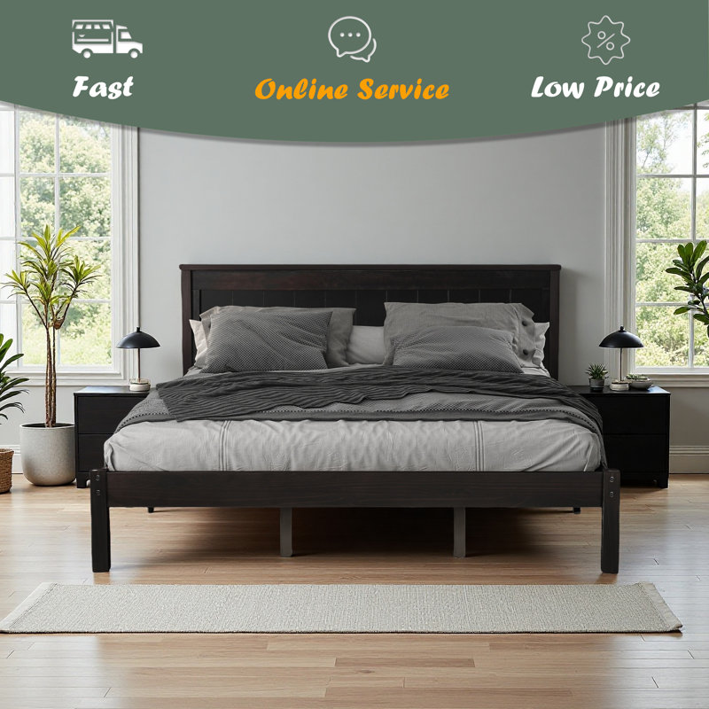 Platform Bed Frame With Headboard, Espresso, Queen