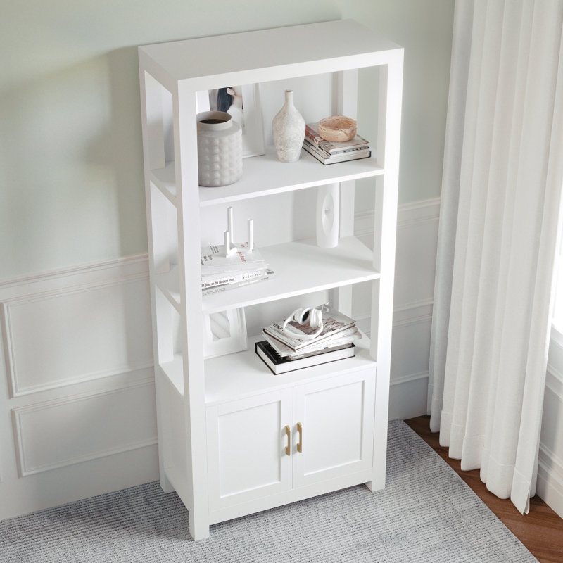 White 68" Wood Shaker Bookcase with Brass Hardware