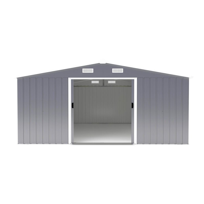 Durable 10x12ft Metal Storage Shed With Dual Windows, Dark Grey