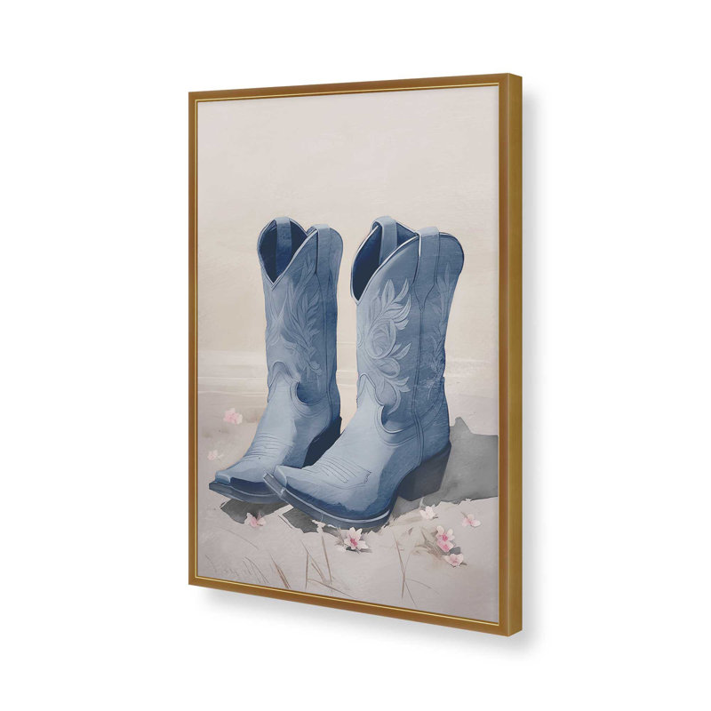 «Cowboy Essentials» en bleu avec imprimé I, Or poli, H 21,25 po x l 17,25 po