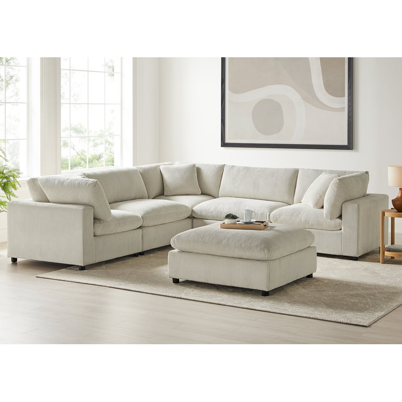 Vinessa Modular 6-Piece Sectional, Beige Corduroy
