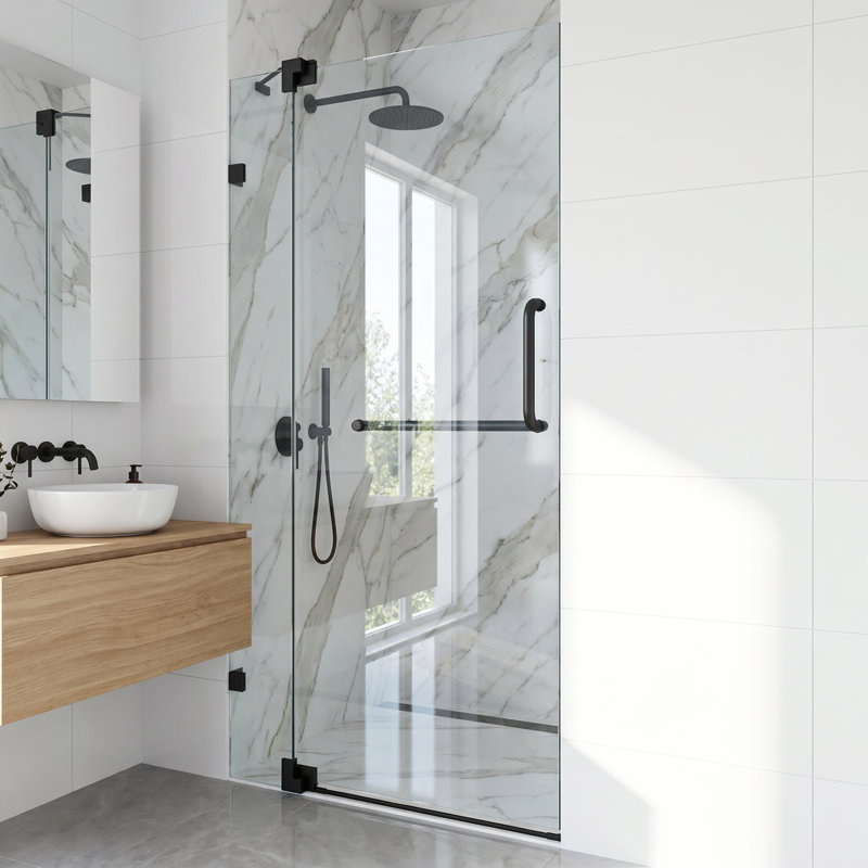 Pirouette 36-42" W x 72" H Pivot Frameless Shower Door with 3/8" Clear Glass, Matte Black