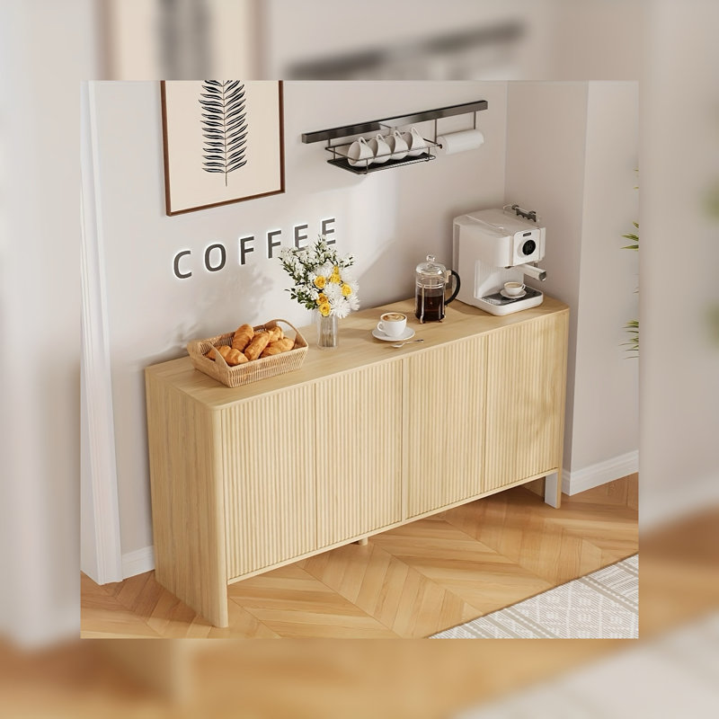 Buffet 58 "cannelé avec rangement, 4 portes et tablettes réglables, buffet en bois