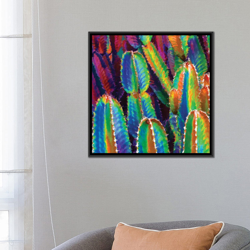 «Neon Desert I», reproduction d'impression sur toile tendue, H 18 po x l 18 po x P 1,5 po, Toile encadrée noire, Pas de tapis