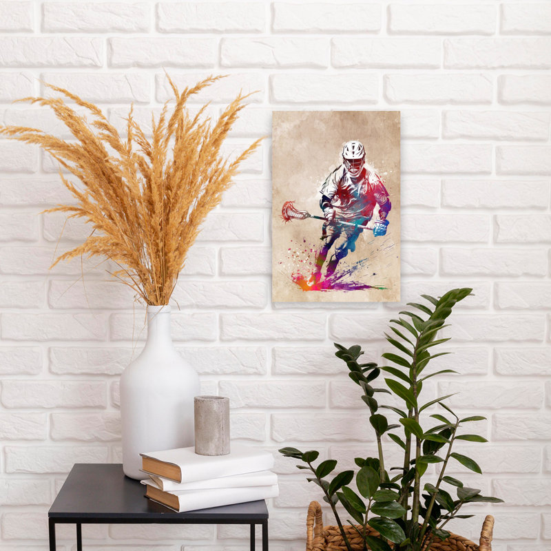 «Dynamic Lacrosse Player Splash», art mural moderne coloré abstrait, H 18 po x l 12 po