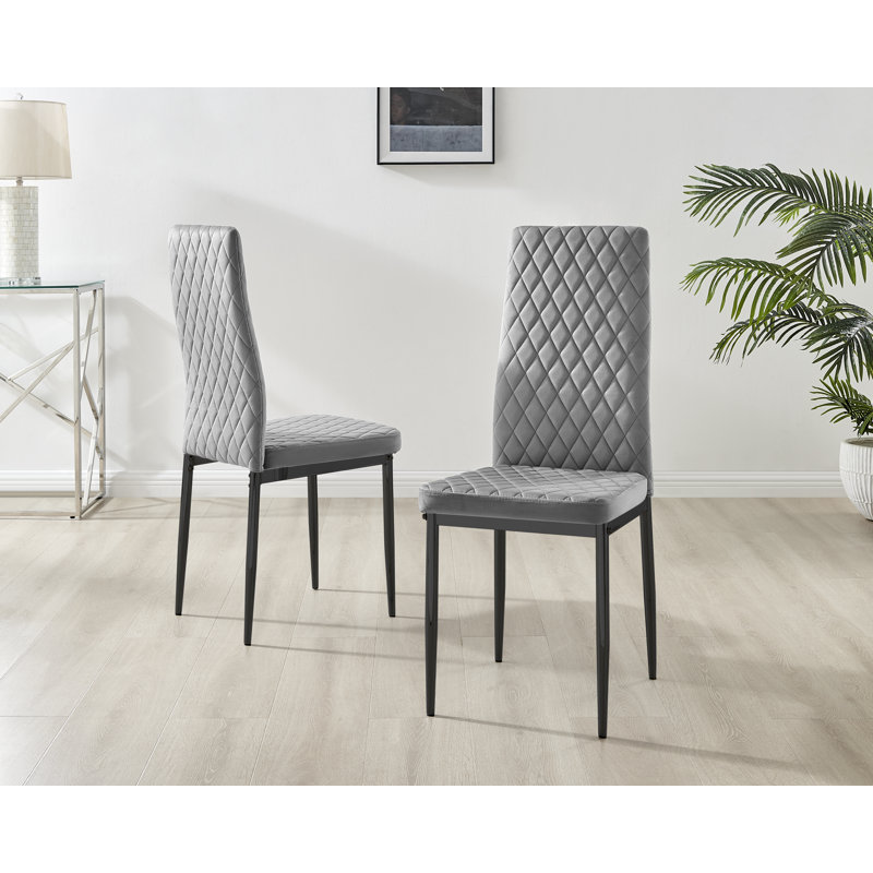 Keensburg Luxury Velvet Modern Tall Back Dining Chairs with Metal Legs & Diamond Stitching, Black, Grey, 4