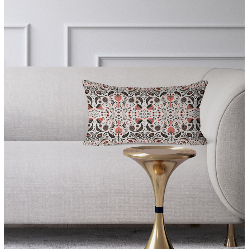 Flowering Meadows  Rectangular Throw Pillow, Black/Pink