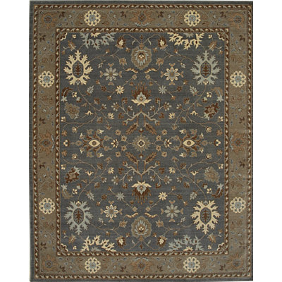 8x10 Gray Hand-Knotted Wool Floral Symmetry Traditional Modern Contemporary Carpet Rug